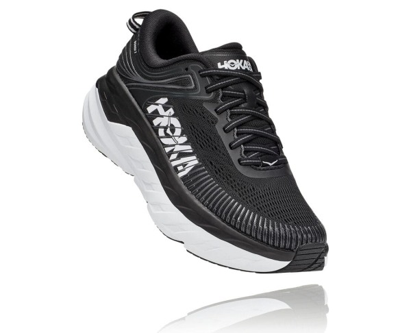 Hoka One One Bondi 7 Womens UK - Black / White Road Running Shoes - LFMKP0248